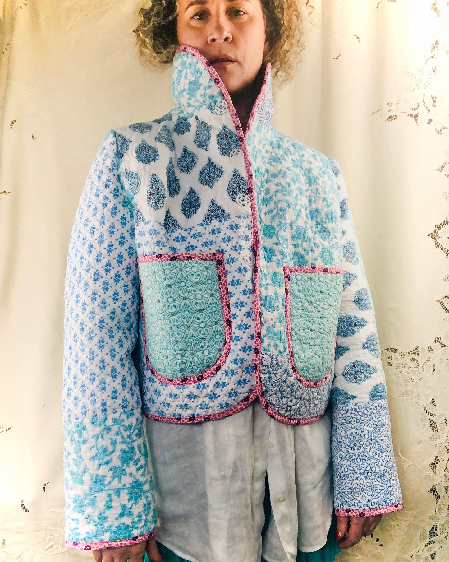 Brisbane Winter quilted jacket - Blue patchwork