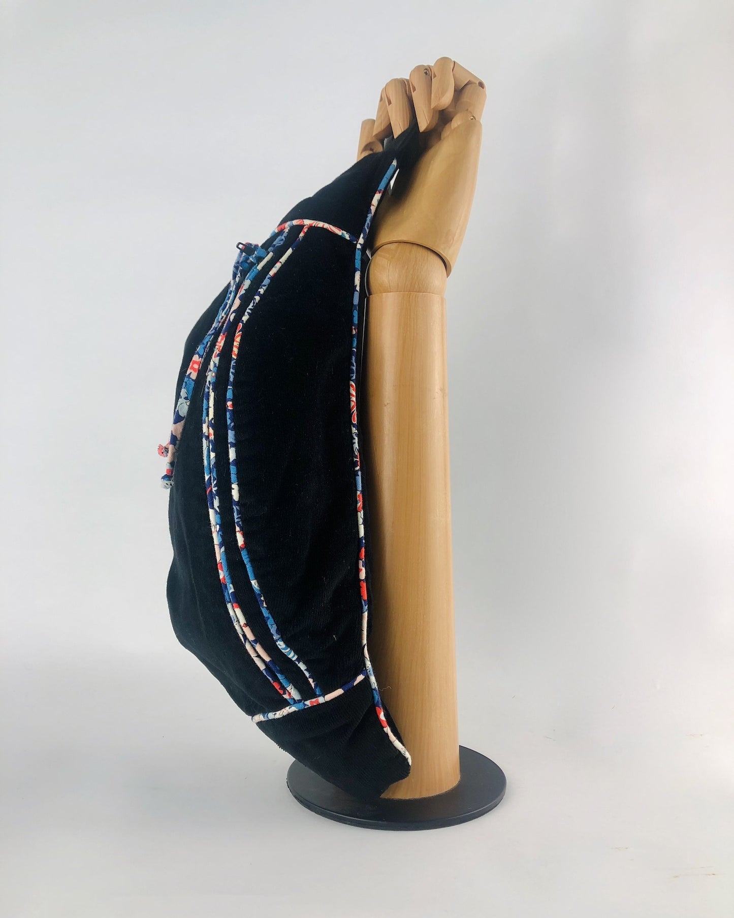 Black corduroy bumbag with Liberty of London handmade piping feature