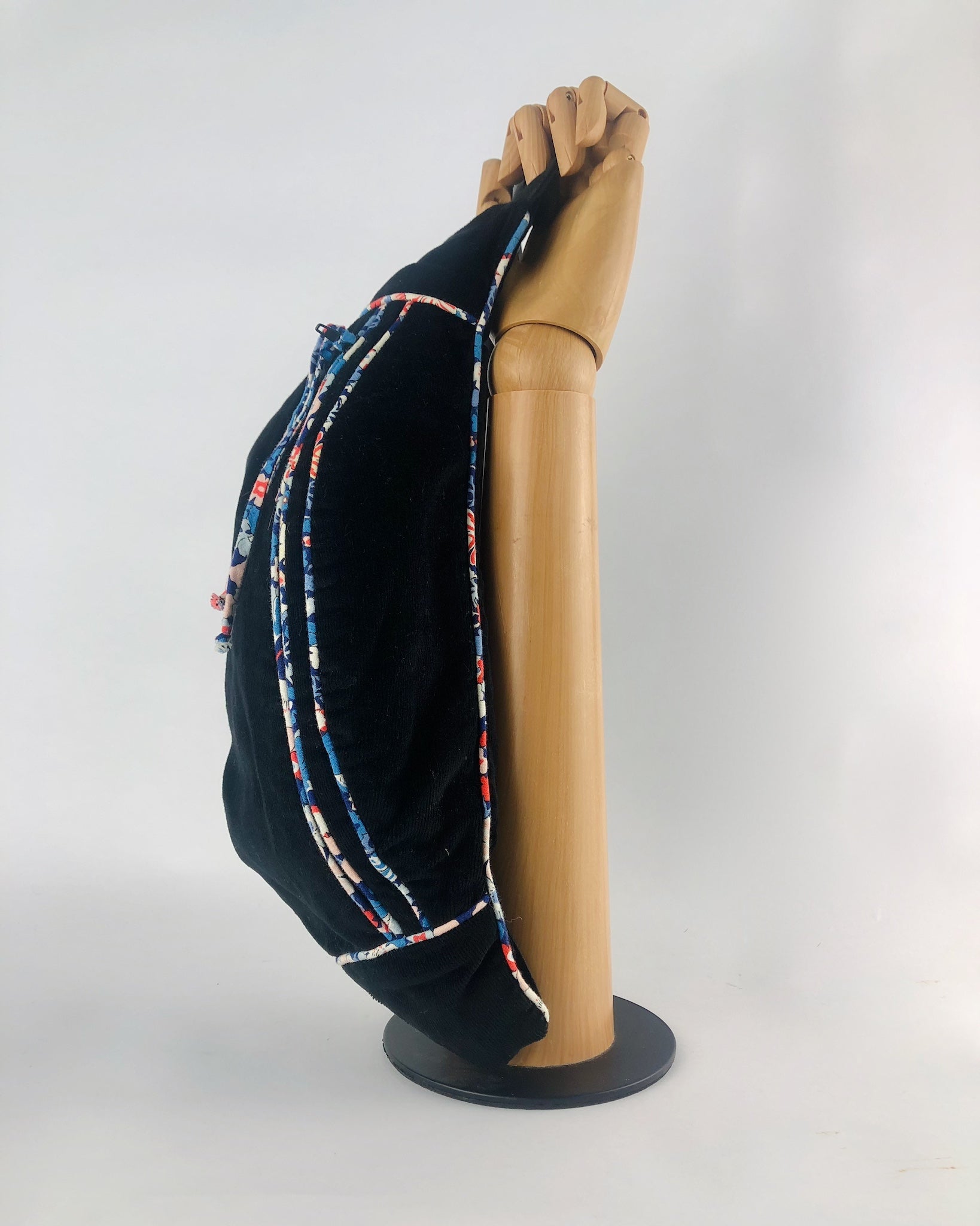 Black corduroy bumbag with Liberty of London handmade piping feature