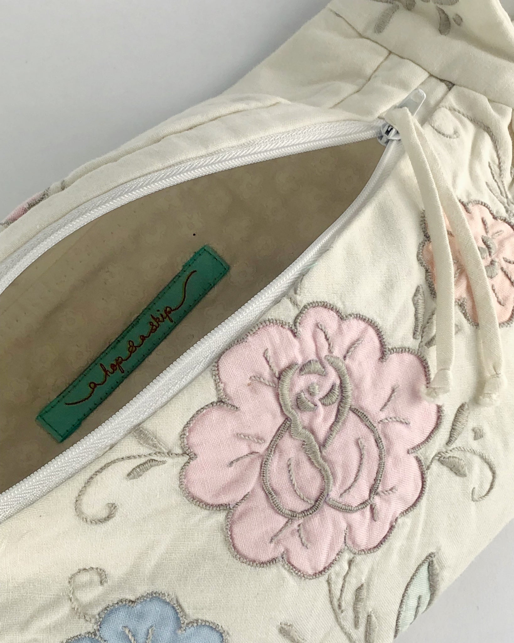 Fully lined interior of hand crafted bumbag made by Laura in Brisbane