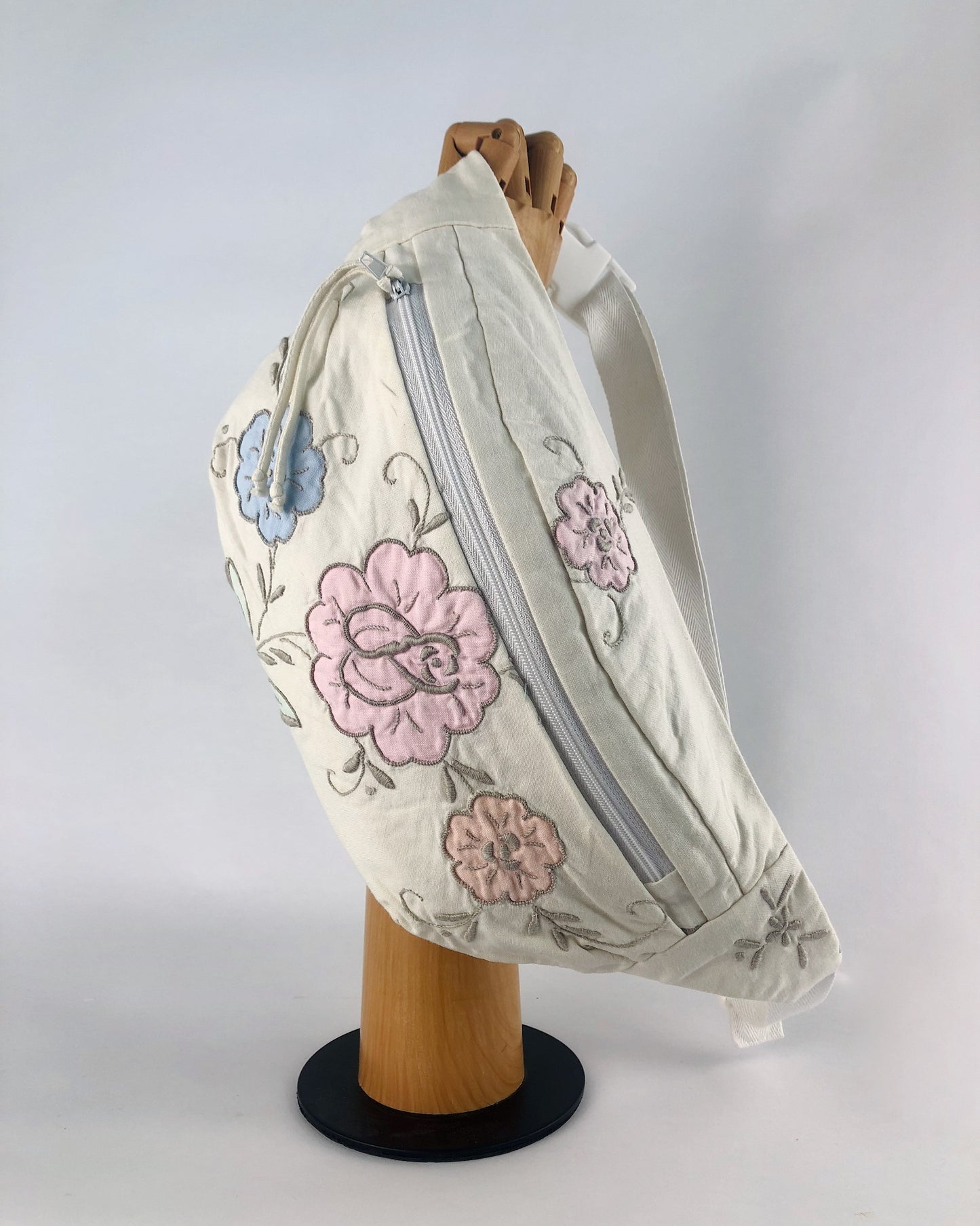 handmade bumbag made from thrifted embroidered linens