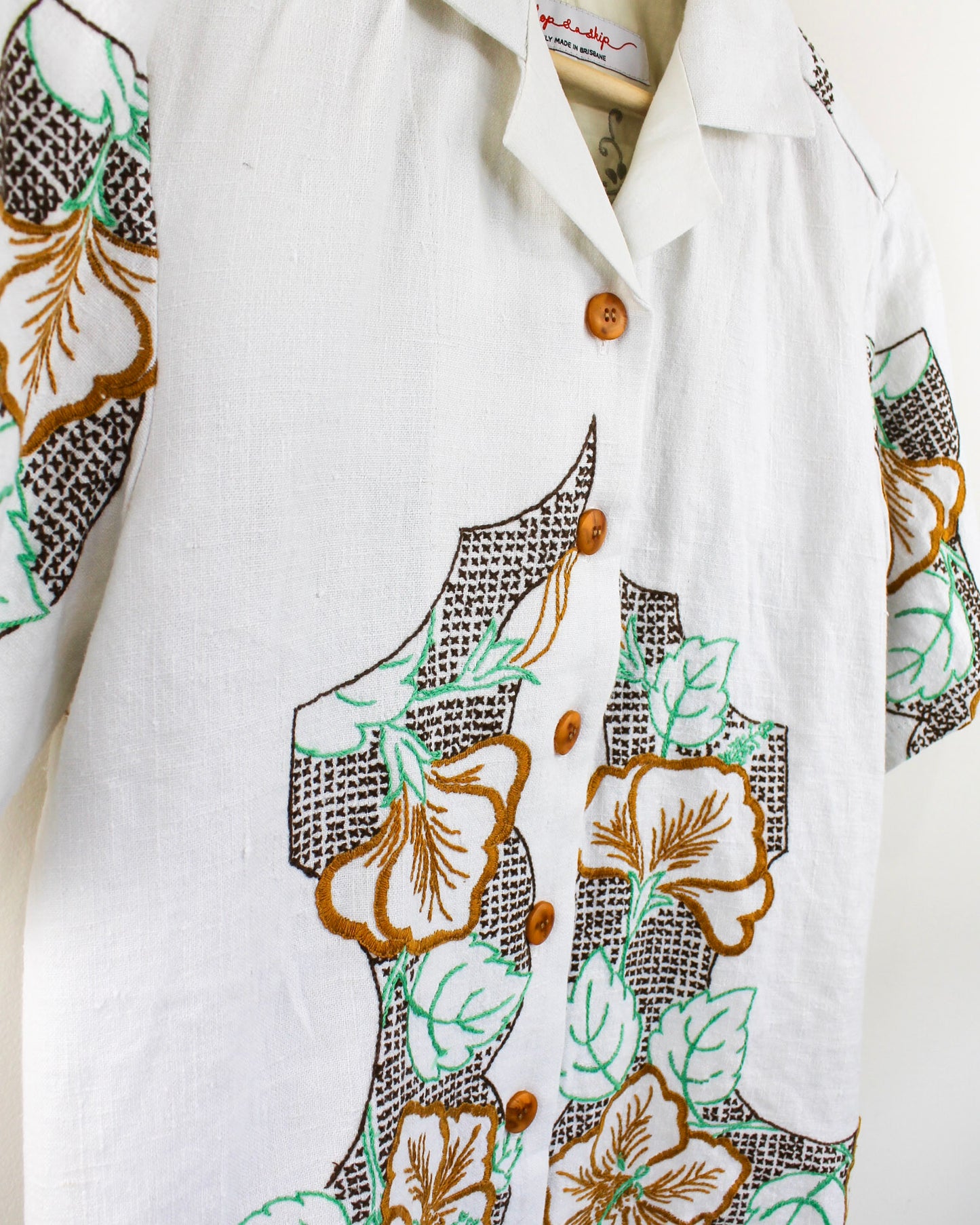 Gentle Folk Shirt - Brown & Green Embroidery