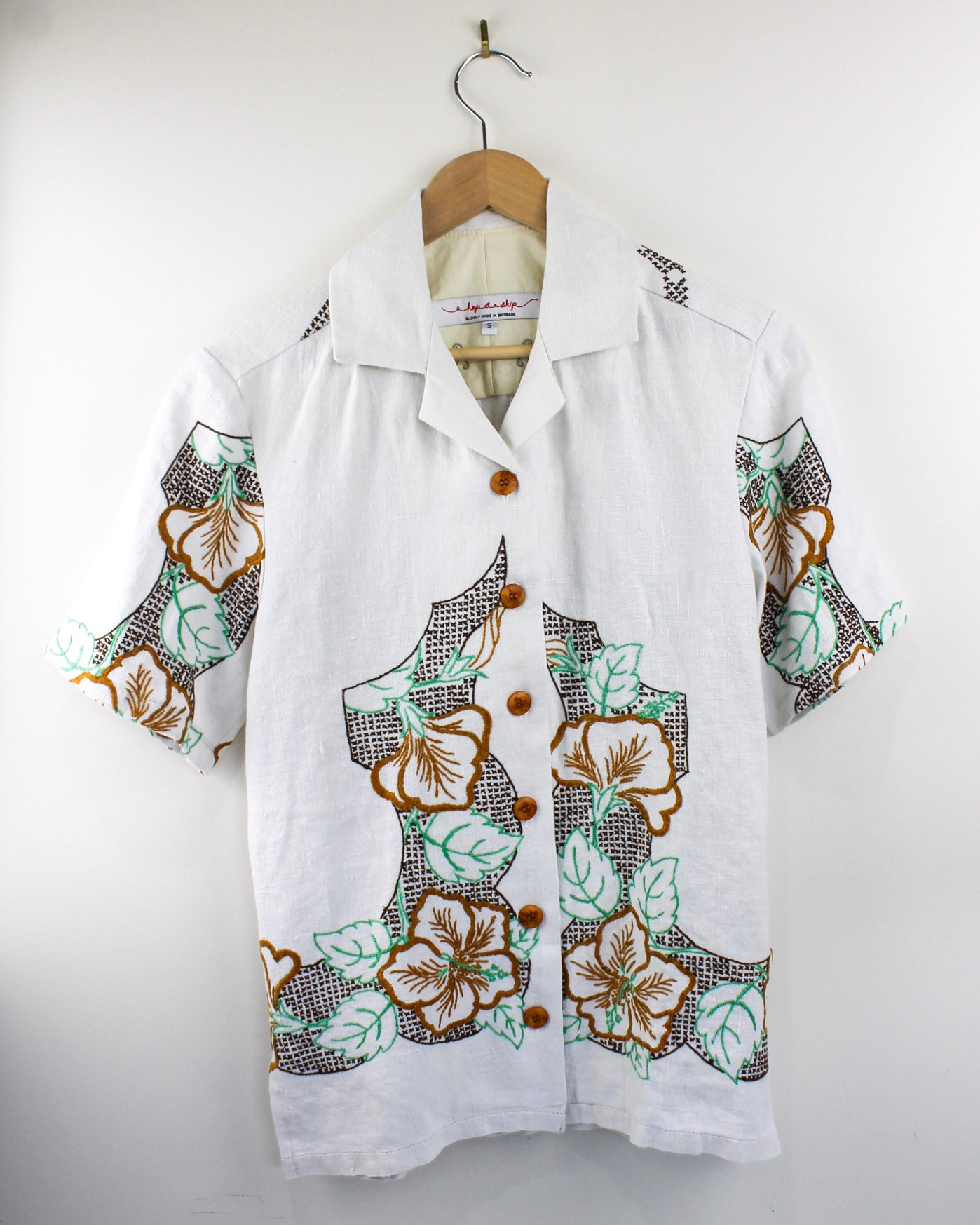 Gentle Folk Shirt - Brown & Green Embroidery
