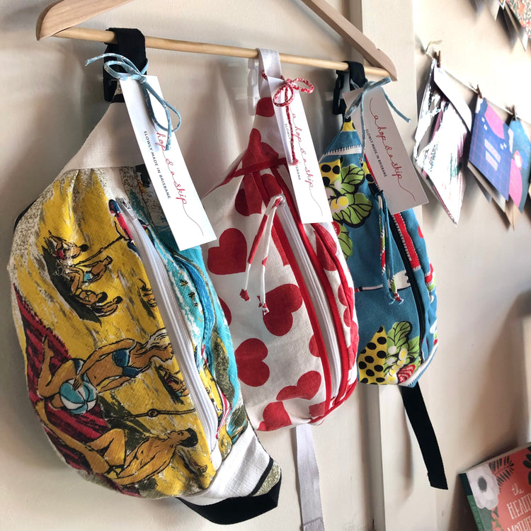 Collection of locally handmade bumbags in Brisbane