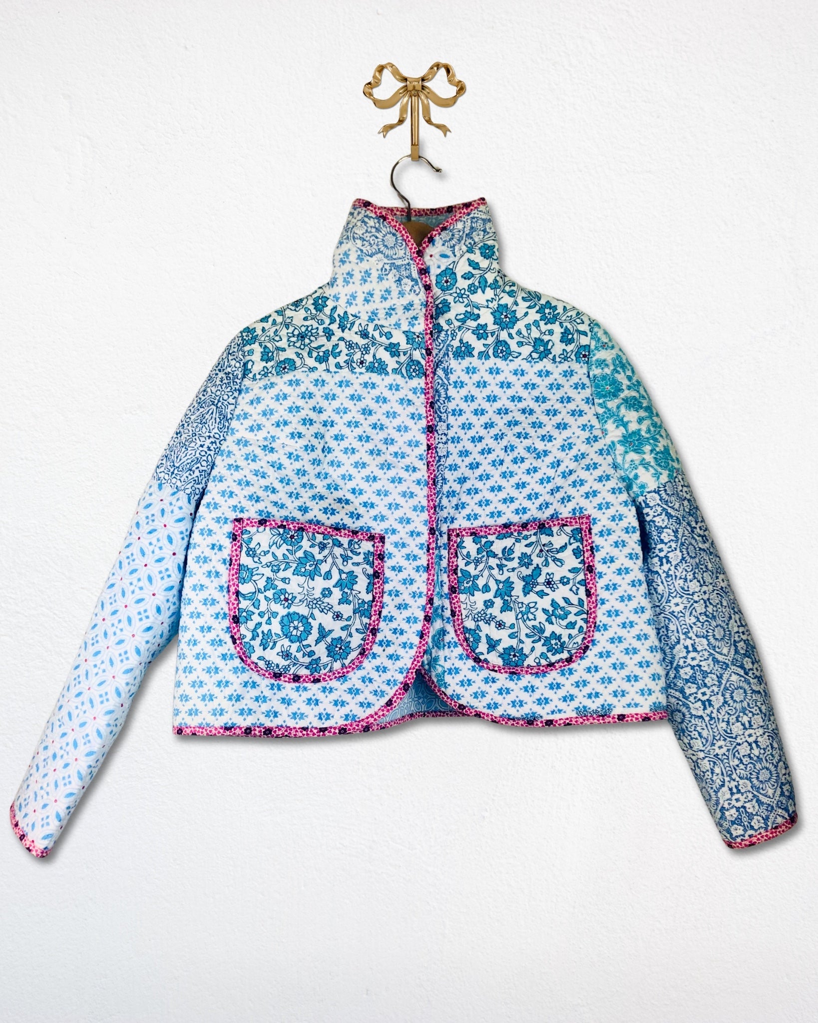 handmade from vintage materials Floral-patterned jacket on a white background