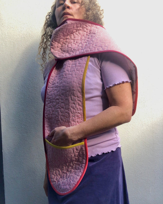 Brisbane Winter quilted scarf - Red stripe with colour block binding