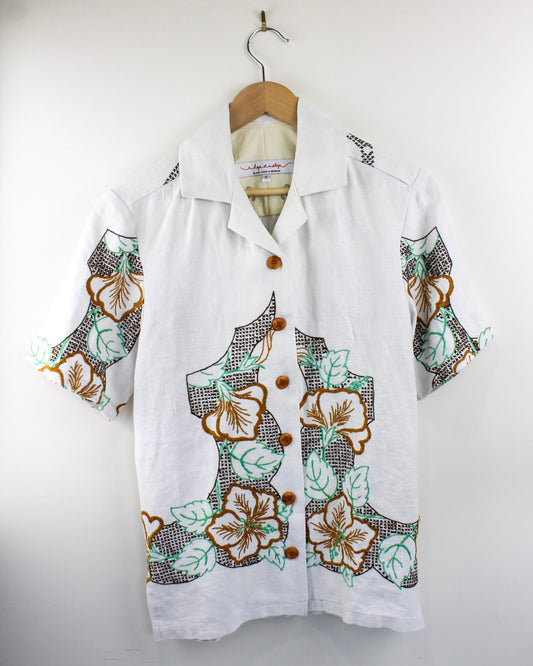 Gentle Folk Shirt - Brown & Green Embroidery