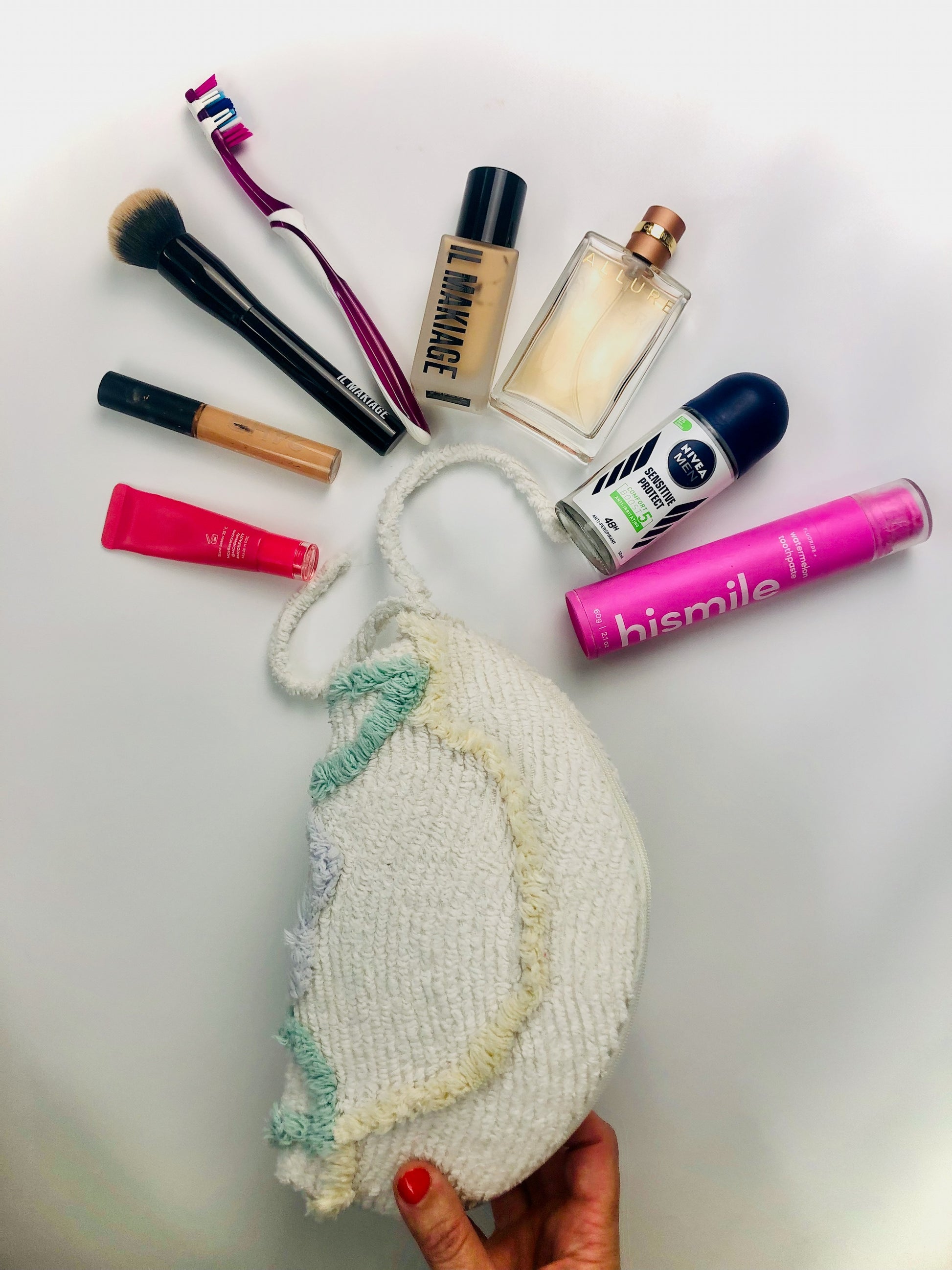 Medium chenille bag for make up and toiletries