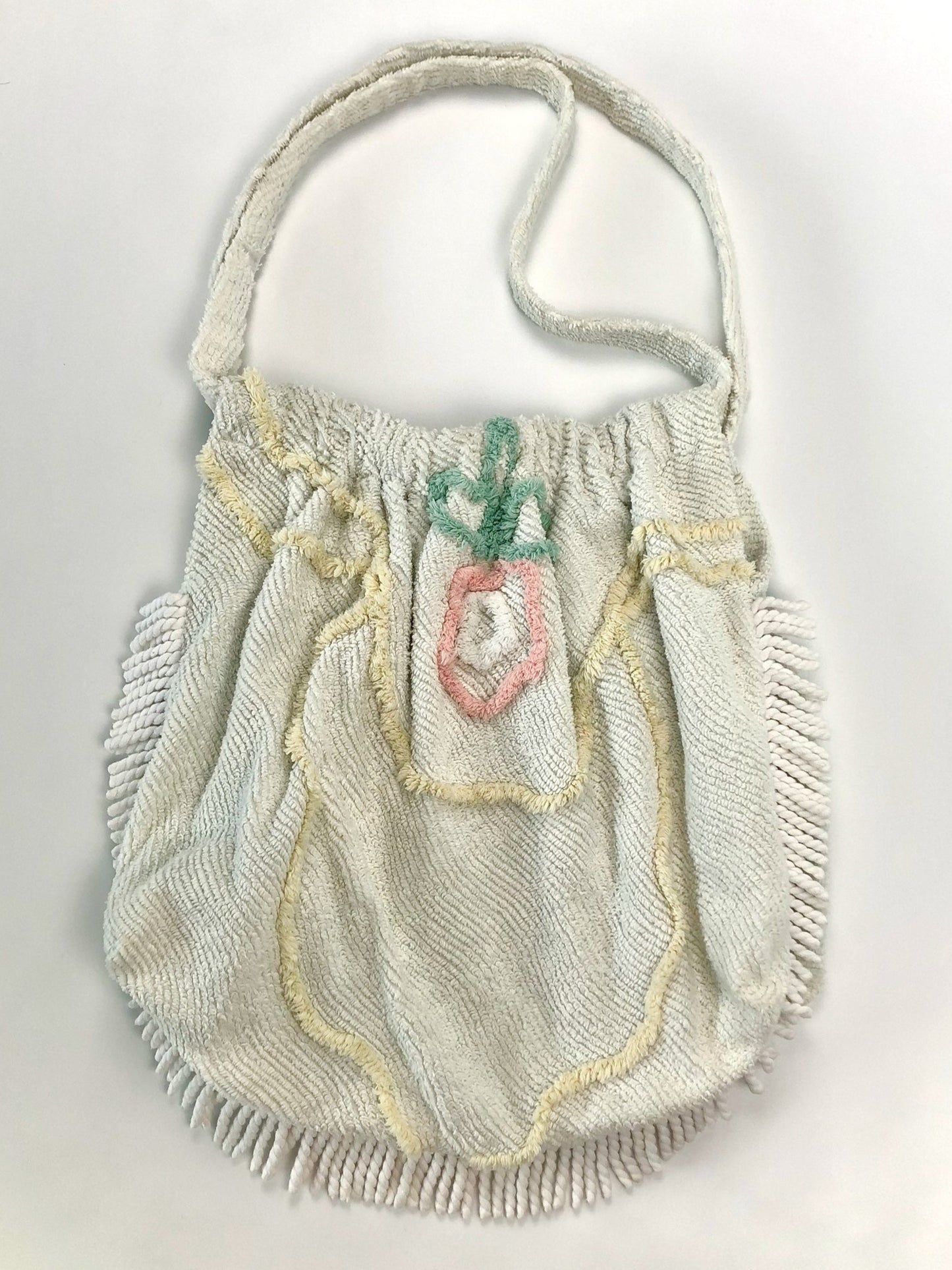 Ethically made chenille beach bag in white and pastel florals